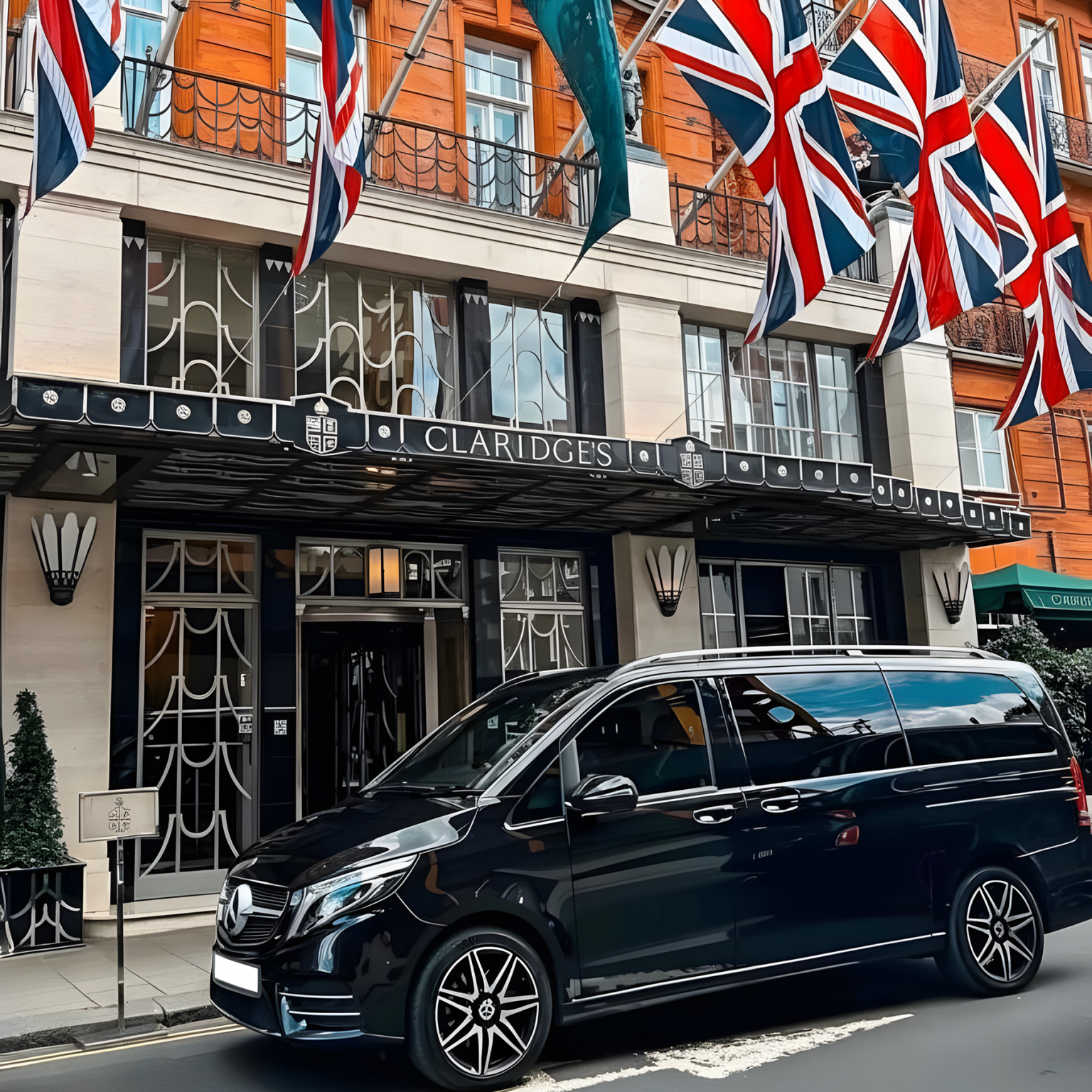 Mercedes V-Class in front of "Claridge's" in London